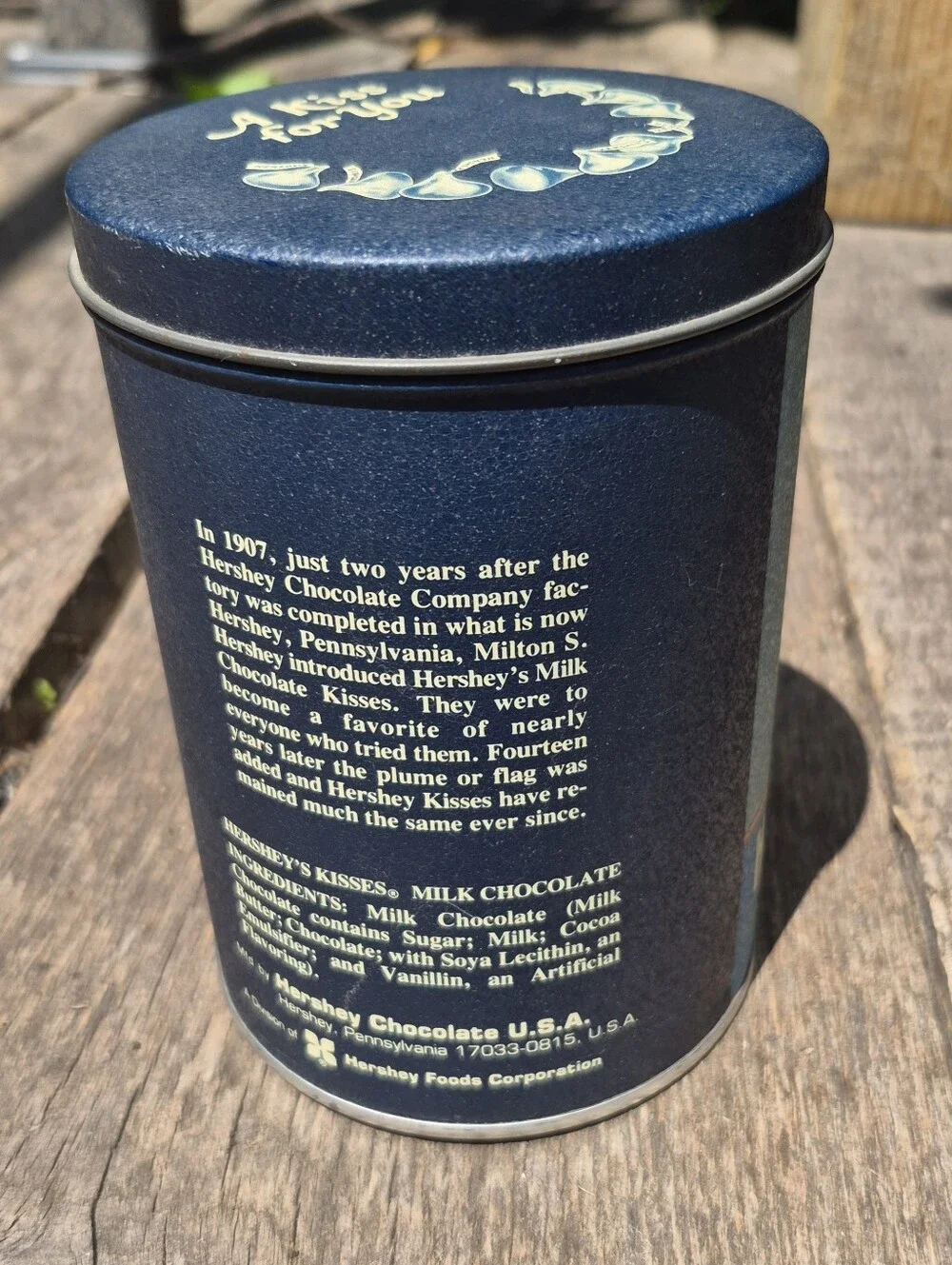 Vintage Hershey's Kisses Milk Chocolate Tin Can Canister 1980 Container Candy